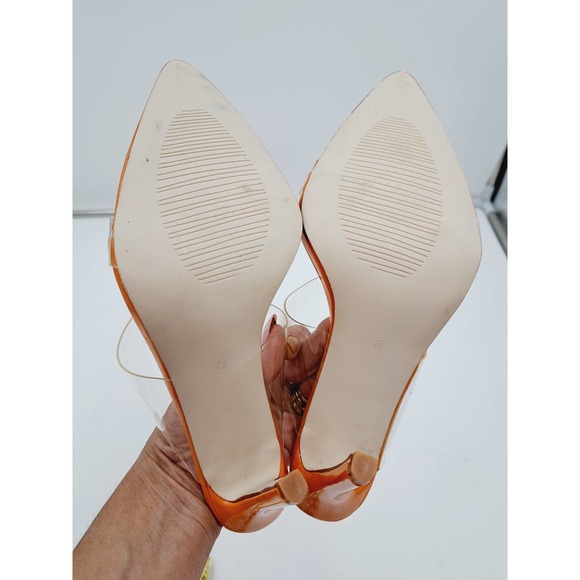Vivianly Roxy Orange Stilletto Heel Clear Straps Pointy Toe Slip On Sandals 8 - Picture 7 of 7